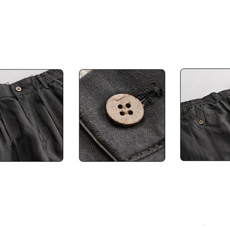 Buddha Stones Lässige lange Leinenhose für Herren, gerades Bein, mit Taschen und Kordelzug und Reißverschluss, ideal für Frühling und Sommer - image 7