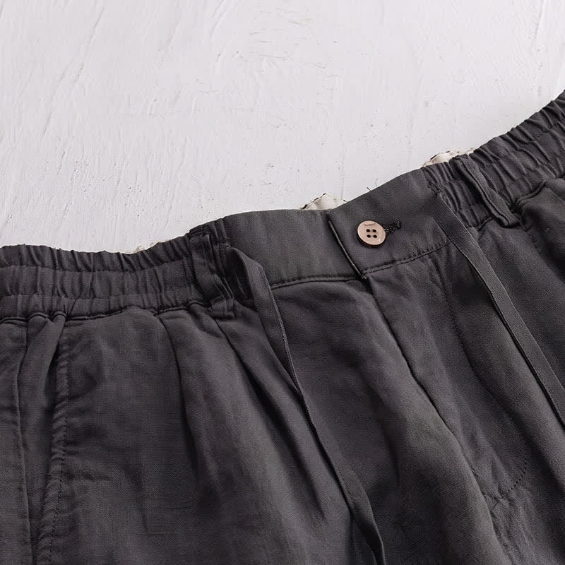 Buddha Stones Lässige lange Leinenhose für Herren, gerades Bein, mit Taschen und Kordelzug und Reißverschluss, ideal für Frühling und Sommer - image 4