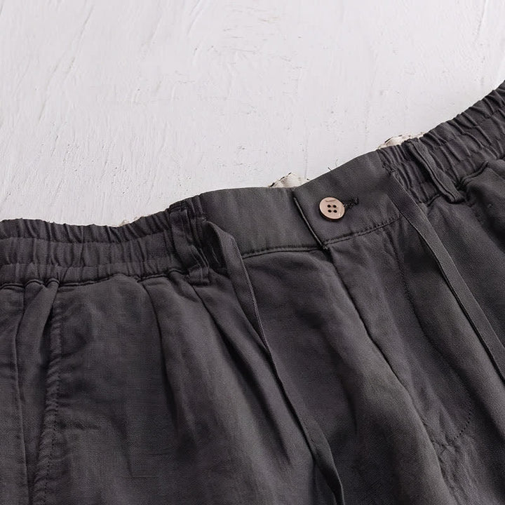 Buddha Stones Lässige lange Leinenhose für Herren, gerades Bein, mit Taschen und Kordelzug und Reißverschluss, ideal für Frühling und Sommer - image 4