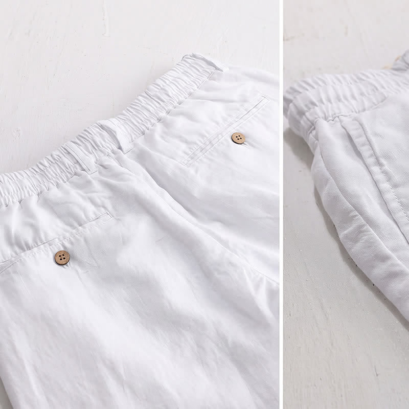 Buddha Stones Lässige lange Leinenhose für Herren, gerades Bein, mit Taschen und Kordelzug und Reißverschluss, ideal für Frühling und Sommer - image 17