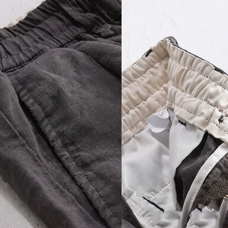 Buddha Stones Lässige lange Leinenhose für Herren, gerades Bein, mit Taschen und Kordelzug und Reißverschluss, ideal für Frühling und Sommer - image 6