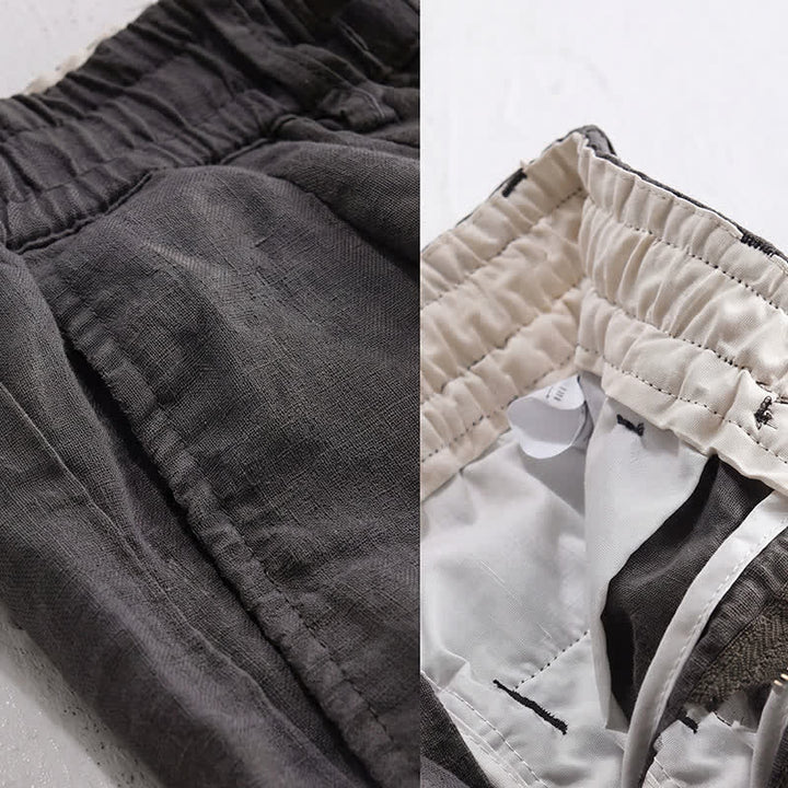 Buddha Stones Lässige lange Leinenhose für Herren, gerades Bein, mit Taschen und Kordelzug und Reißverschluss, ideal für Frühling und Sommer - image 6