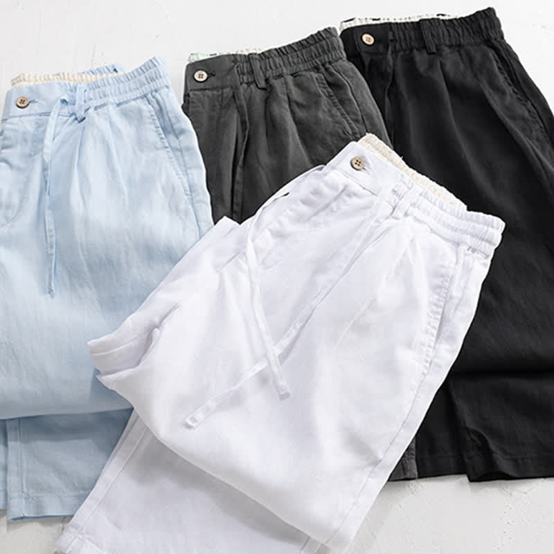 Buddha Stones Lässige lange Leinenhose für Herren, gerades Bein, mit Taschen und Kordelzug und Reißverschluss, ideal für Frühling und Sommer - image 20