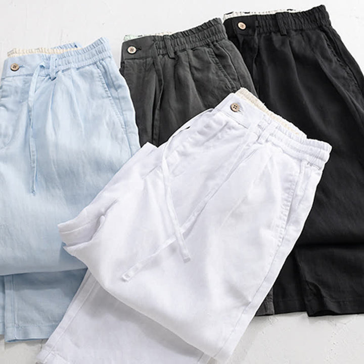 Buddha Stones Lässige lange Leinenhose für Herren, gerades Bein, mit Taschen und Kordelzug und Reißverschluss, ideal für Frühling und Sommer - image 20
