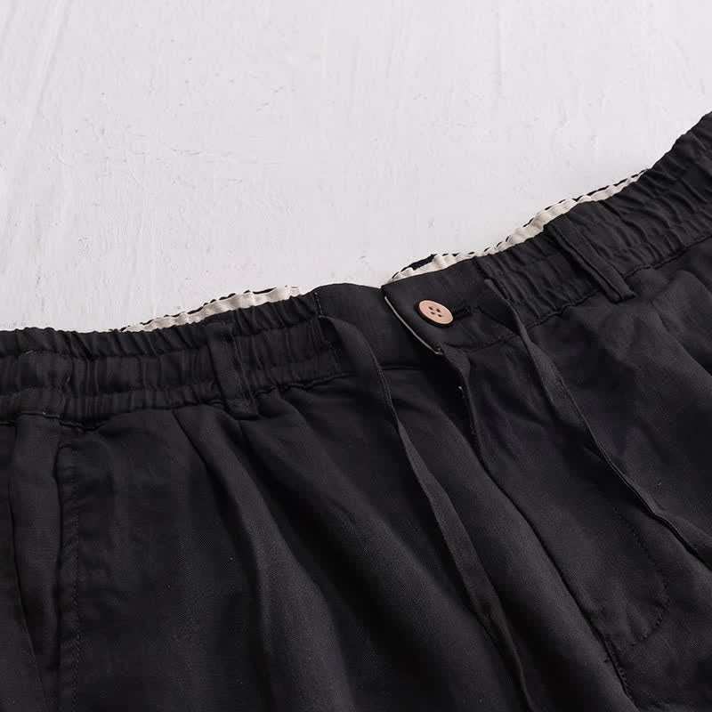 Buddha Stones Lässige lange Leinenhose für Herren, gerades Bein, mit Taschen und Kordelzug und Reißverschluss, ideal für Frühling und Sommer - image 9