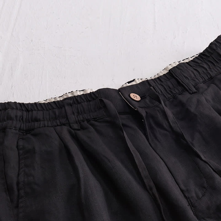 Buddha Stones Lässige lange Leinenhose für Herren, gerades Bein, mit Taschen und Kordelzug und Reißverschluss, ideal für Frühling und Sommer - image 9