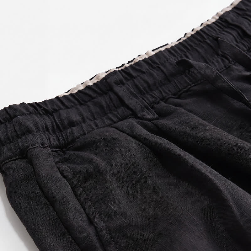 Buddha Stones Lässige lange Leinenhose für Herren, gerades Bein, mit Taschen und Kordelzug und Reißverschluss, ideal für Frühling und Sommer - image 10