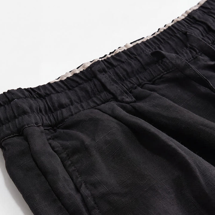 Buddha Stones Lässige lange Leinenhose für Herren, gerades Bein, mit Taschen und Kordelzug und Reißverschluss, ideal für Frühling und Sommer - image 10