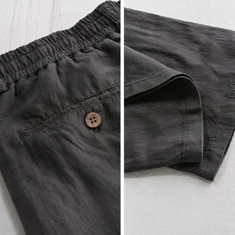 Buddha Stones Lässige lange Leinenhose für Herren, gerades Bein, mit Taschen und Kordelzug und Reißverschluss, ideal für Frühling und Sommer - image 5