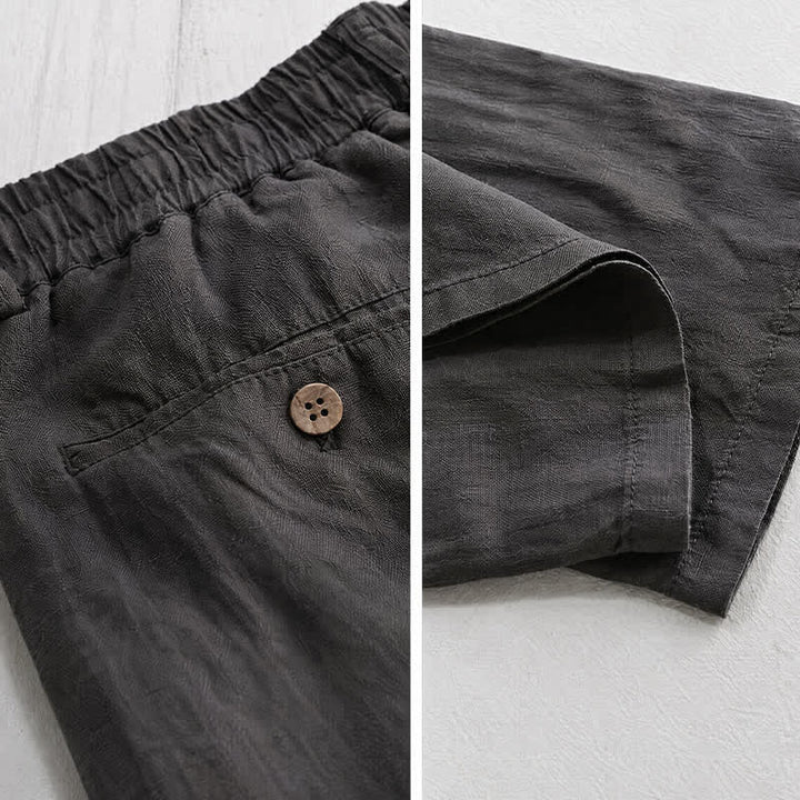 Buddha Stones Lässige lange Leinenhose für Herren, gerades Bein, mit Taschen und Kordelzug und Reißverschluss, ideal für Frühling und Sommer - image 5