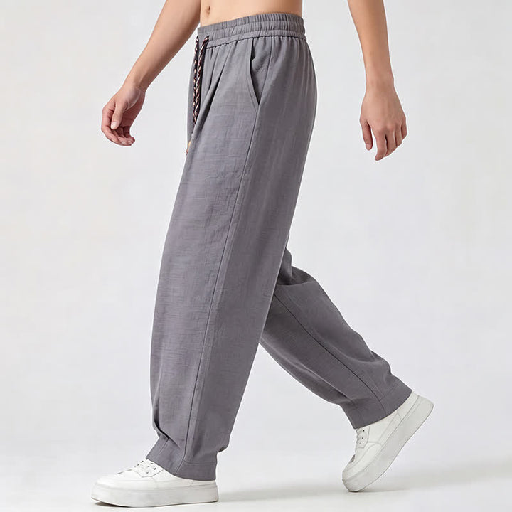 Buddha Stones Lässige lange Herrenhose mit Kordelzug, elastischem Bund und geradem Bein sowie Taschen für Frühling und Sommer - image 4