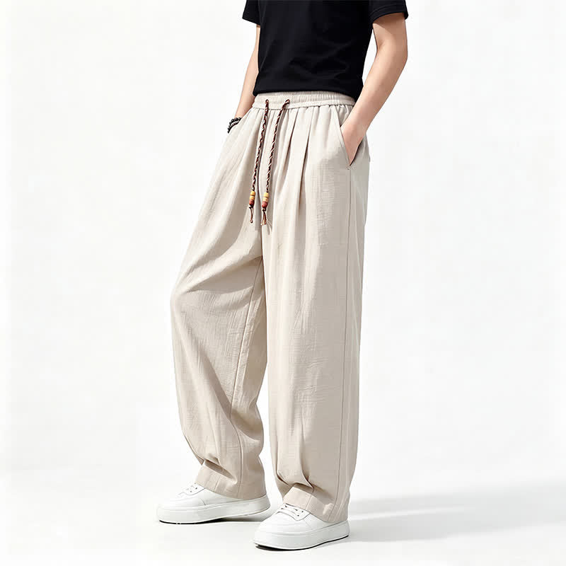 Buddha Stones Lässige lange Herrenhose mit Kordelzug, elastischem Bund und geradem Bein sowie Taschen für Frühling und Sommer - image 21