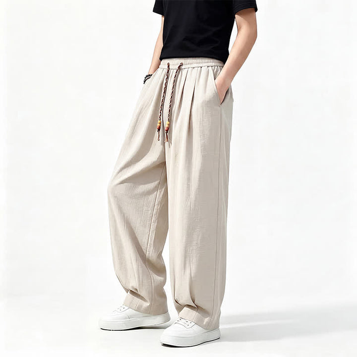 Buddha Stones Lässige lange Herrenhose mit Kordelzug, elastischem Bund und geradem Bein sowie Taschen für Frühling und Sommer - image 21