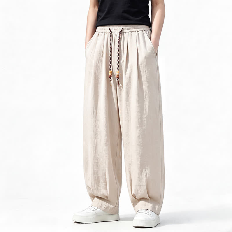 Buddha Stones Lässige lange Herrenhose mit Kordelzug, elastischem Bund und geradem Bein sowie Taschen für Frühling und Sommer - Antikweiß - US/ UK/AU46, EU56 (5XL) - image 17