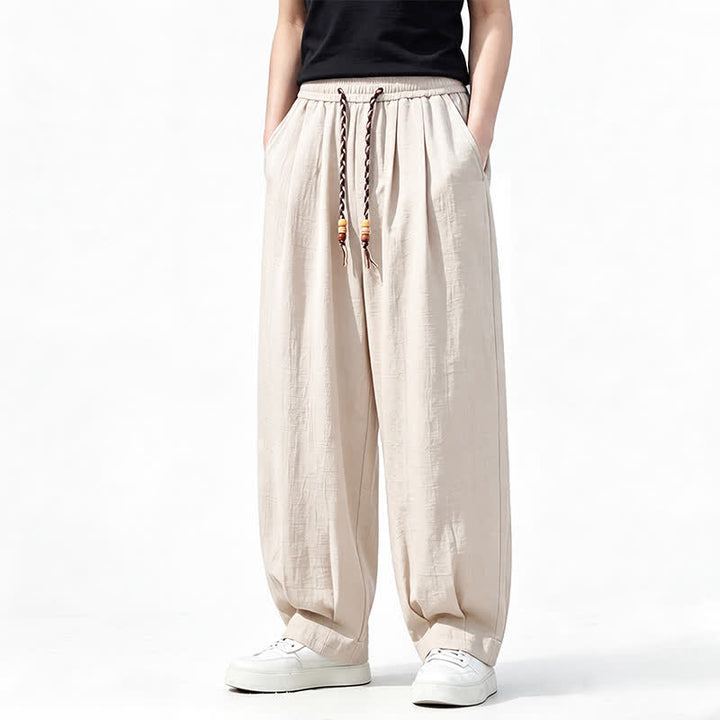 Buddha Stones Lässige lange Herrenhose mit Kordelzug, elastischem Bund und geradem Bein sowie Taschen für Frühling und Sommer - Antikweiß - US/ UK/AU46, EU56 (5XL) - image 17