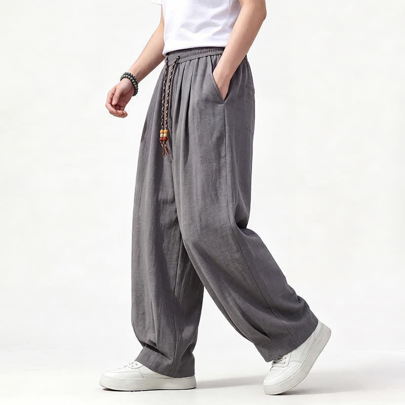 Buddha Stones Lässige lange Herrenhose mit Kordelzug, elastischem Bund und geradem Bein sowie Taschen für Frühling und Sommer - image 1