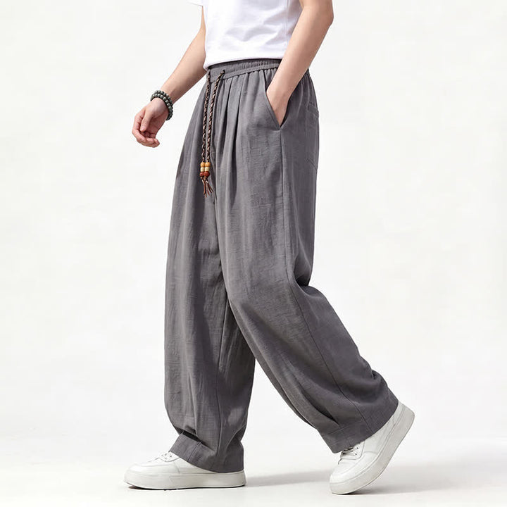 Buddha Stones Lässige lange Herrenhose mit Kordelzug, elastischem Bund und geradem Bein sowie Taschen für Frühling und Sommer - image 1