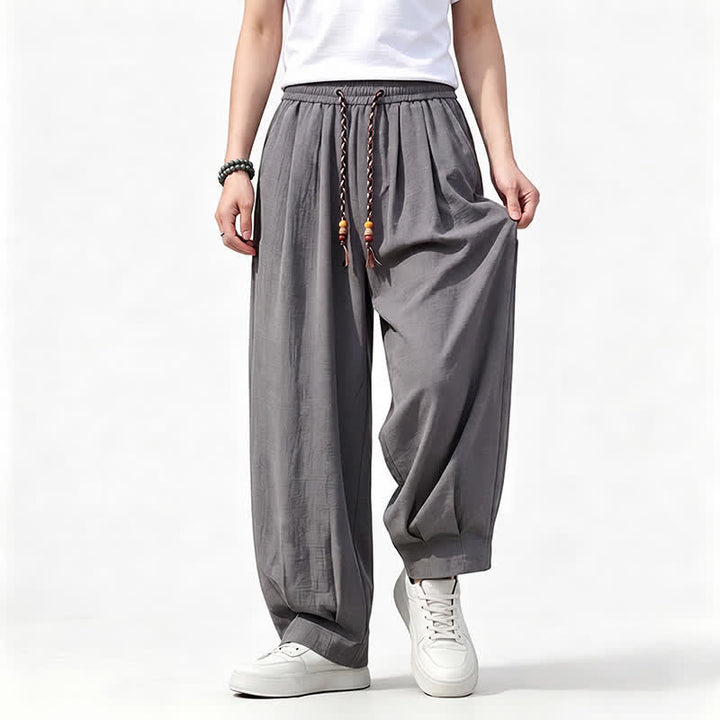 Buddha Stones Lässige lange Herrenhose mit Kordelzug, elastischem Bund und geradem Bein sowie Taschen für Frühling und Sommer - image 2