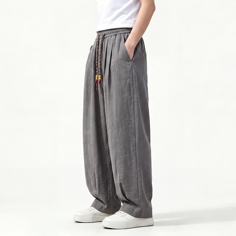 Buddha Stones Lässige lange Herrenhose mit Kordelzug, elastischem Bund und geradem Bein sowie Taschen für Frühling und Sommer - image 3