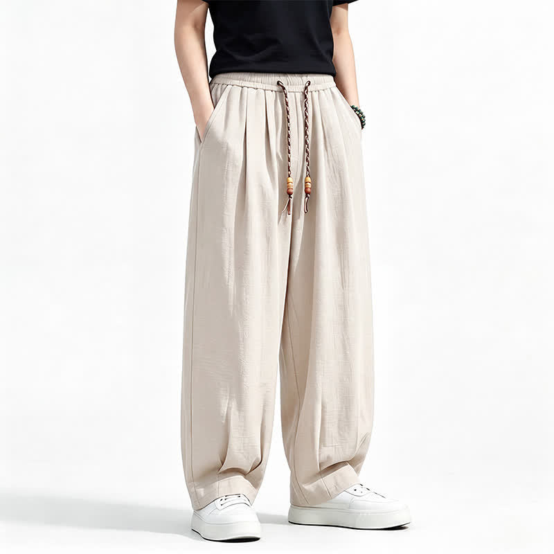 Buddha Stones Lässige lange Herrenhose mit Kordelzug, elastischem Bund und geradem Bein sowie Taschen für Frühling und Sommer - image 18