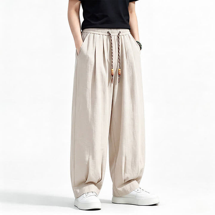 Buddha Stones Lässige lange Herrenhose mit Kordelzug, elastischem Bund und geradem Bein sowie Taschen für Frühling und Sommer - image 18