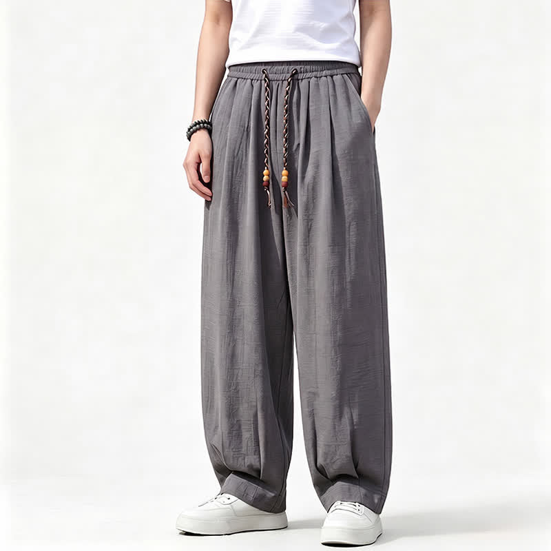 Buddha Stones Lässige lange Herrenhose mit Kordelzug, elastischem Bund und geradem Bein sowie Taschen für Frühling und Sommer - DimGray - US/ UK/AU46, EU56 (5XL) - image 0