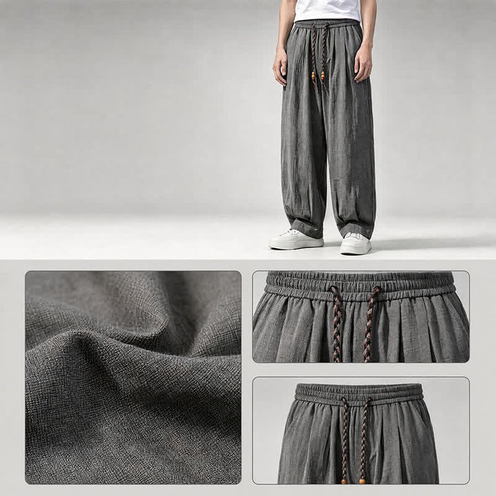 Buddha Stones Lässige lange Herrenhose mit Kordelzug, elastischem Bund und geradem Bein sowie Taschen für Frühling und Sommer - image 5