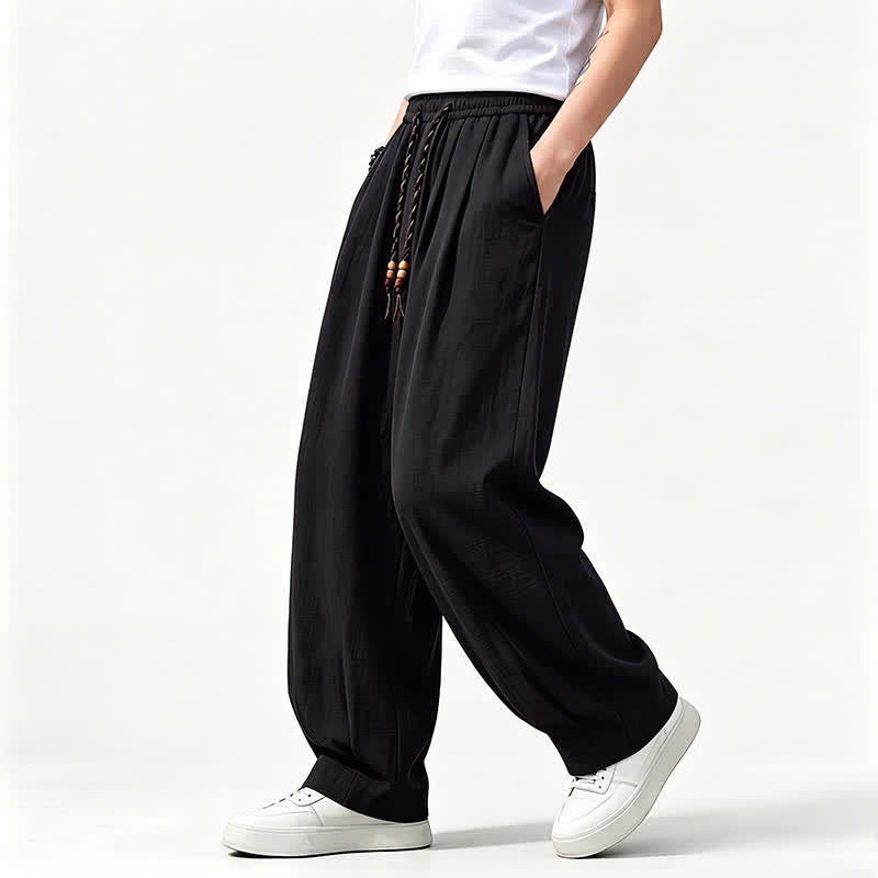 Buddha Stones Lässige lange Herrenhose mit Kordelzug, elastischem Bund und geradem Bein sowie Taschen für Frühling und Sommer - image 9