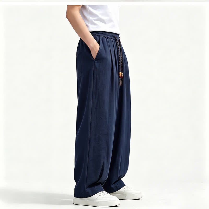 Buddha Stones Lässige lange Herrenhose mit Kordelzug, elastischem Bund und geradem Bein sowie Taschen für Frühling und Sommer - image 15