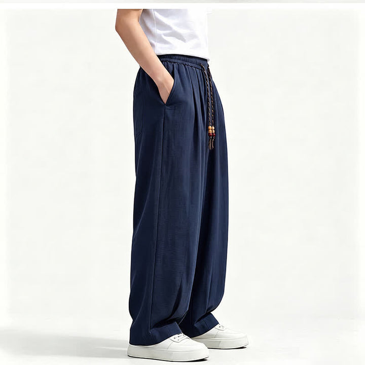 Buddha Stones Lässige lange Herrenhose mit Kordelzug, elastischem Bund und geradem Bein sowie Taschen für Frühling und Sommer - image 15