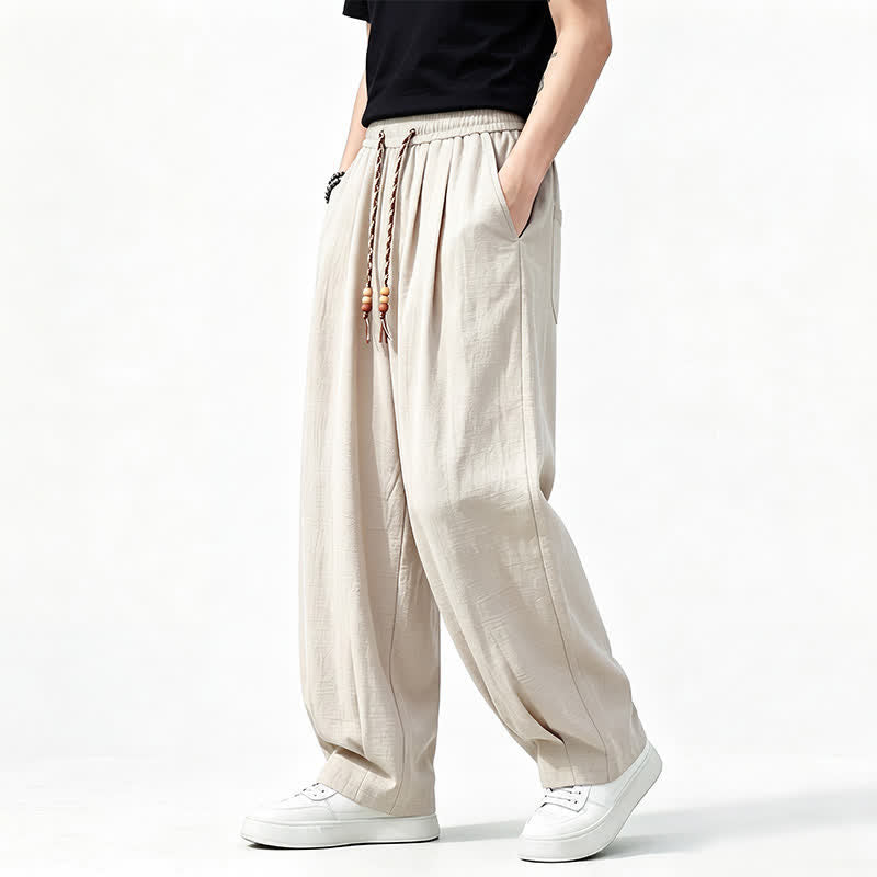Buddha Stones Lässige lange Herrenhose mit Kordelzug, elastischem Bund und geradem Bein sowie Taschen für Frühling und Sommer - image 19