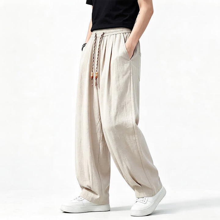 Buddha Stones Lässige lange Herrenhose mit Kordelzug, elastischem Bund und geradem Bein sowie Taschen für Frühling und Sommer - image 19