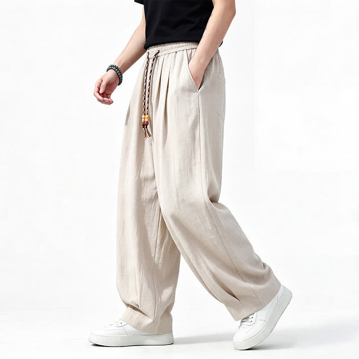 Buddha Stones Lässige lange Herrenhose mit Kordelzug, elastischem Bund und geradem Bein sowie Taschen für Frühling und Sommer - image 20