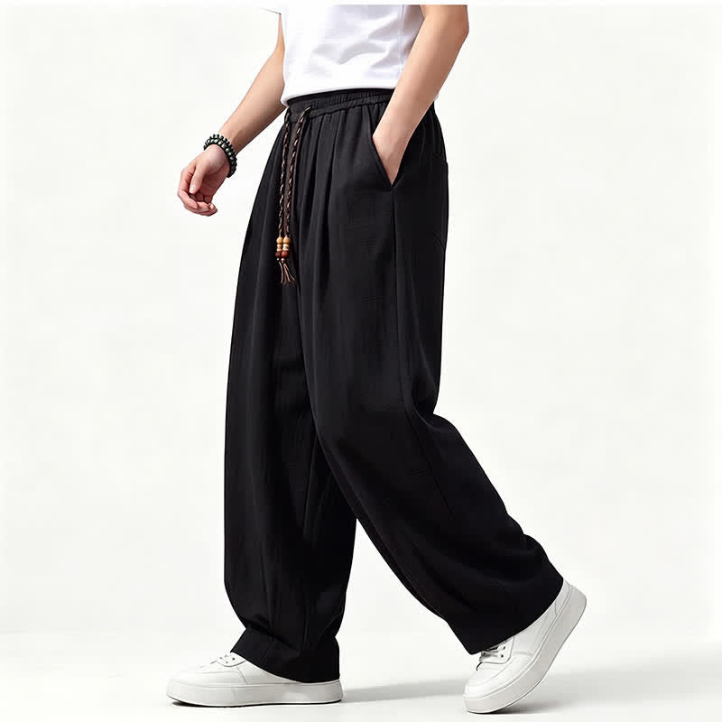 Buddha Stones Lässige lange Herrenhose mit Kordelzug, elastischem Bund und geradem Bein sowie Taschen für Frühling und Sommer - image 8