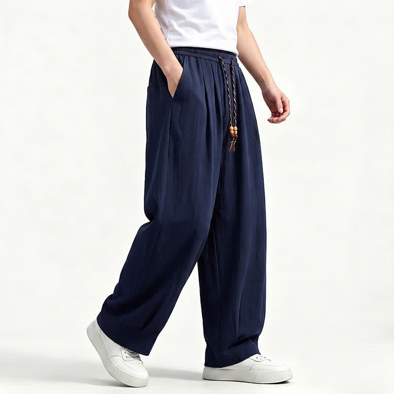 Buddha Stones Lässige lange Herrenhose mit Kordelzug, elastischem Bund und geradem Bein sowie Taschen für Frühling und Sommer - image 13