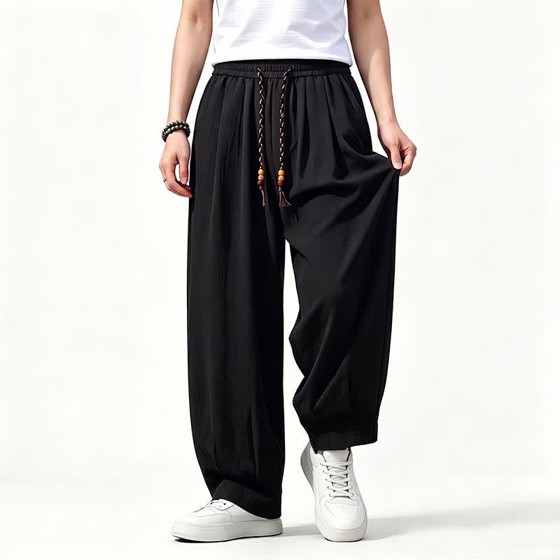 Buddha Stones Lässige lange Herrenhose mit Kordelzug, elastischem Bund und geradem Bein sowie Taschen für Frühling und Sommer - image 10