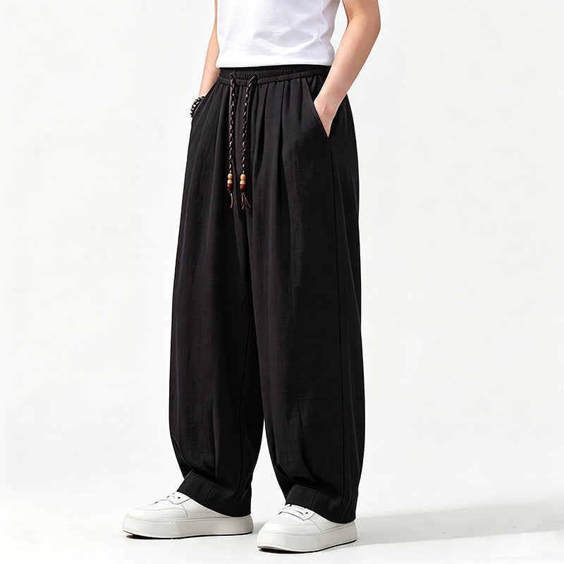 Buddha Stones Lässige lange Herrenhose mit Kordelzug, elastischem Bund und geradem Bein sowie Taschen für Frühling und Sommer - image 11
