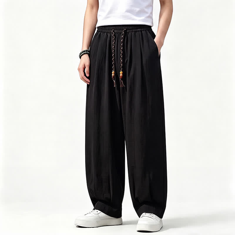 Buddha Stones Lässige lange Herrenhose mit Kordelzug, elastischem Bund und geradem Bein sowie Taschen für Frühling und Sommer - Schwarz - US/ UK/AU46, EU56 (5XL) - image 7