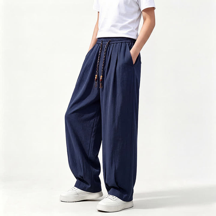 Buddha Stones Lässige lange Herrenhose mit Kordelzug, elastischem Bund und geradem Bein sowie Taschen für Frühling und Sommer - image 14