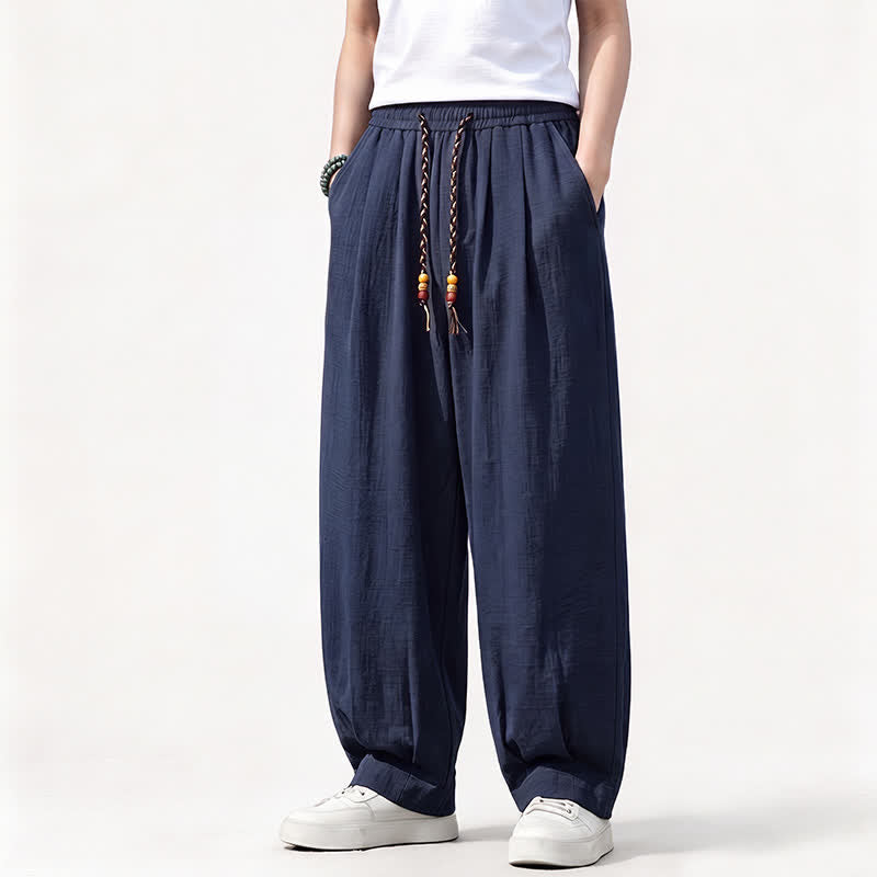 Buddha Stones Lässige lange Herrenhose mit Kordelzug, elastischem Bund und geradem Bein sowie Taschen für Frühling und Sommer - image 16