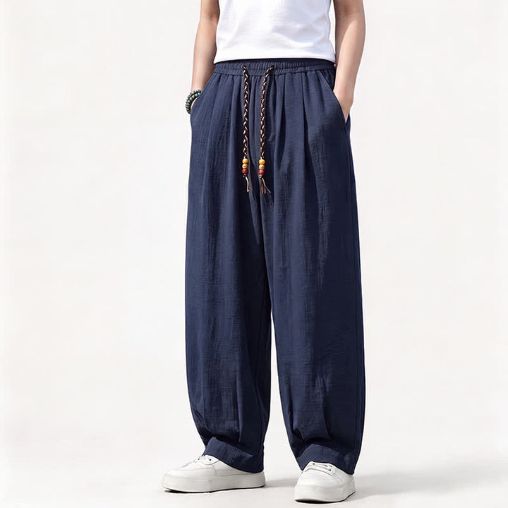 Buddha Stones Lässige lange Herrenhose mit Kordelzug, elastischem Bund und geradem Bein sowie Taschen für Frühling und Sommer - image 16
