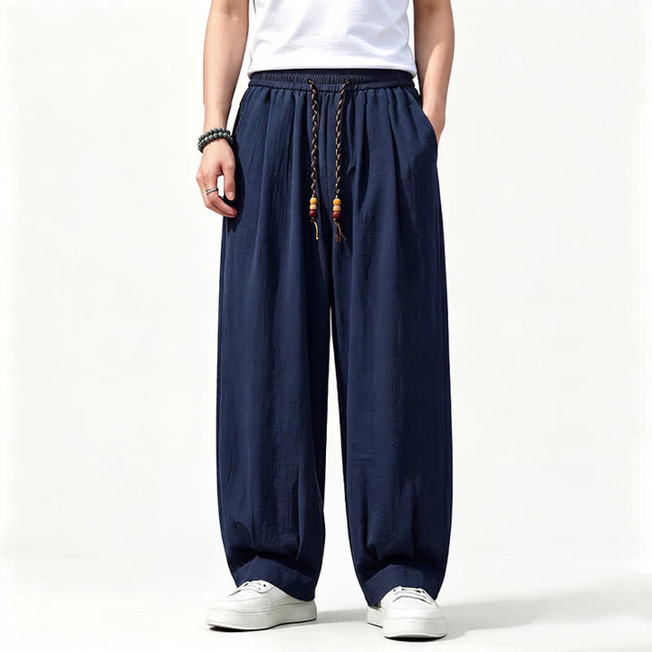 Buddha Stones Lässige lange Herrenhose mit Kordelzug, elastischem Bund und geradem Bein sowie Taschen für Frühling und Sommer - Marine - US/ UK/AU46, EU56 (5XL) - image 12