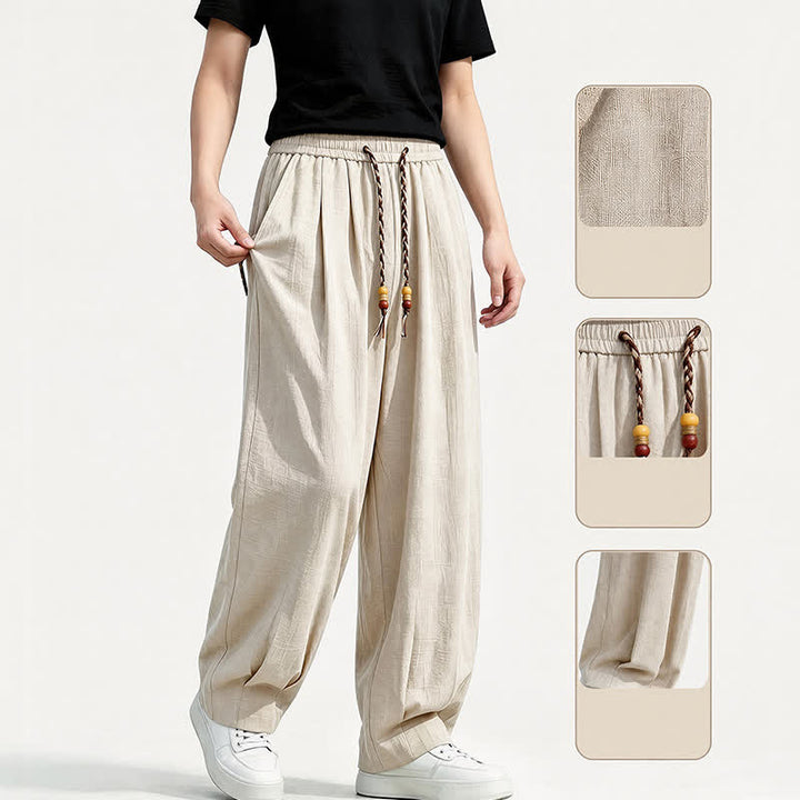 Buddha Stones Lässige lange Herrenhose mit Kordelzug, elastischem Bund und geradem Bein sowie Taschen für Frühling und Sommer - image 22