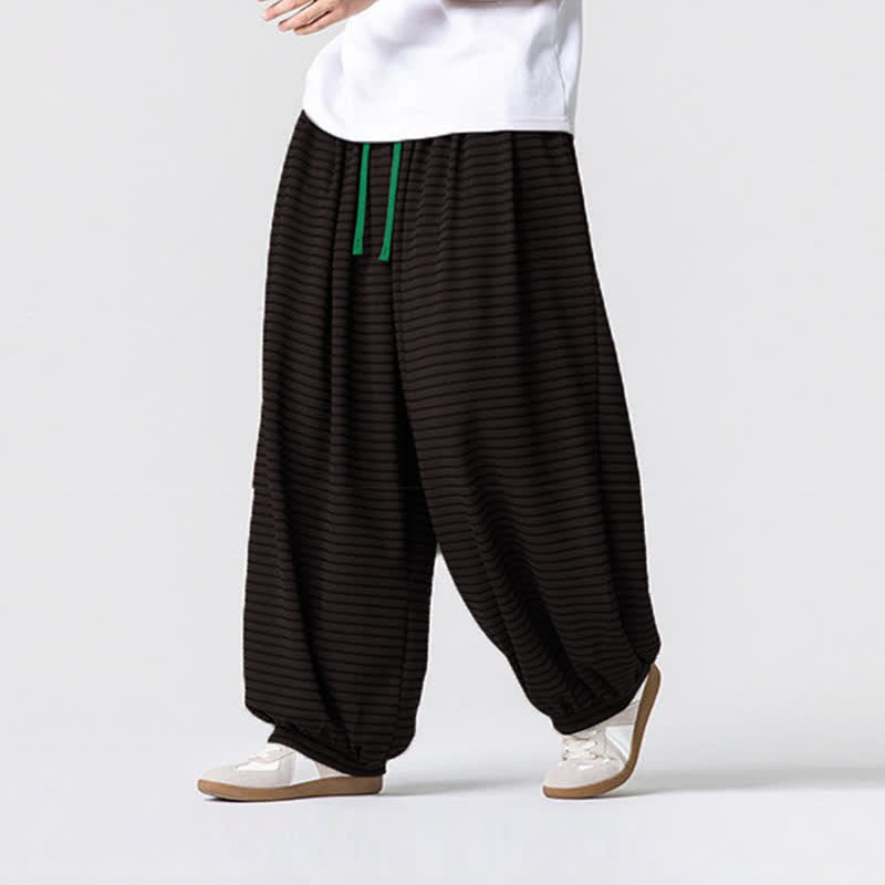 Buddha Stones Lässige, minimalistische Herren-Ankle-Hose mit Kordelzug, Streifenmuster, geradem Bein und Tasche - image 2