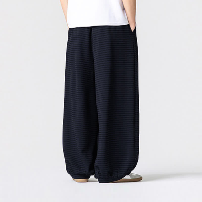 Buddha Stones Lässige, minimalistische Herren-Ankle-Hose mit Kordelzug, Streifenmuster, geradem Bein und Tasche - image 11