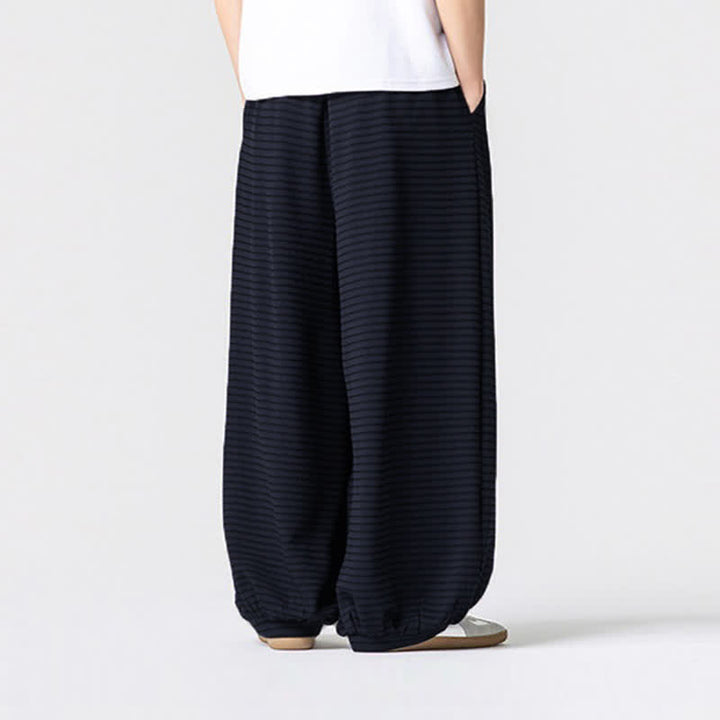Buddha Stones Lässige, minimalistische Herren-Ankle-Hose mit Kordelzug, Streifenmuster, geradem Bein und Tasche - image 11