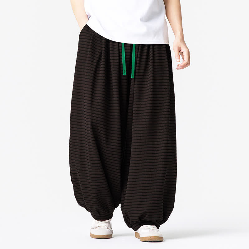 Buddha Stones Lässige, minimalistische Herren-Ankle-Hose mit Kordelzug, Streifenmuster, geradem Bein und Tasche - image 1