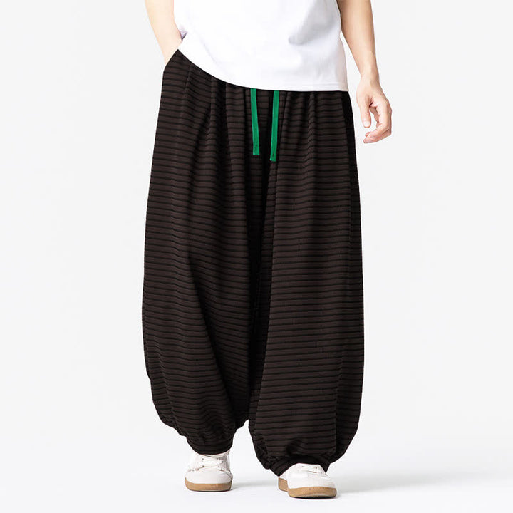 Buddha Stones Lässige, minimalistische Herren-Ankle-Hose mit Kordelzug, Streifenmuster, geradem Bein und Tasche - image 1