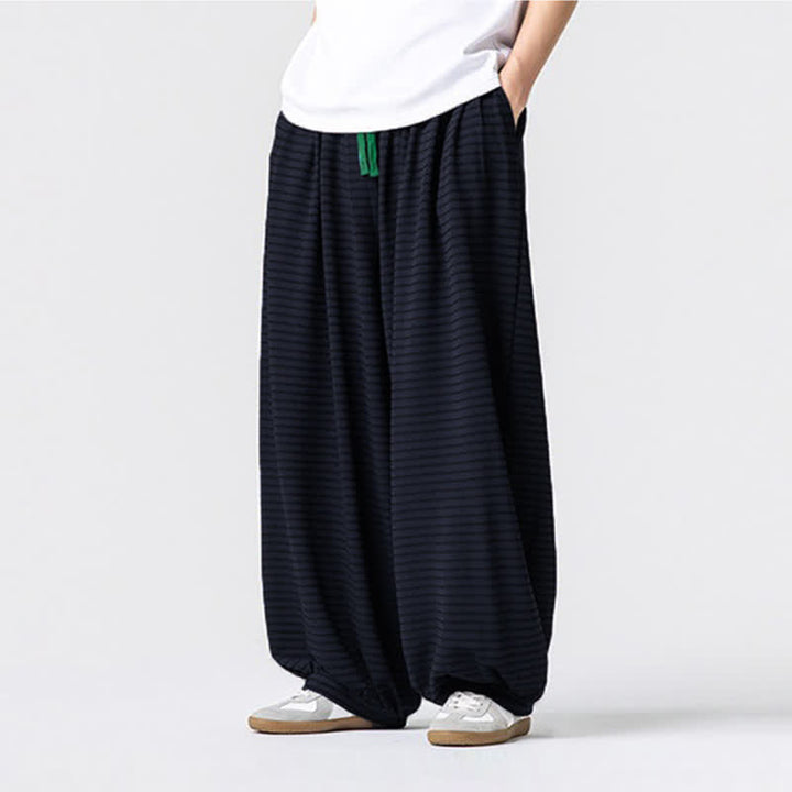 Buddha Stones Lässige, minimalistische Herren-Ankle-Hose mit Kordelzug, Streifenmuster, geradem Bein und Tasche - image 9