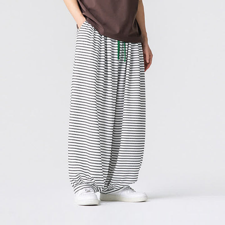 Buddha Stones Lässige, minimalistische Herren-Ankle-Hose mit Kordelzug, Streifenmuster, geradem Bein und Tasche - image 19